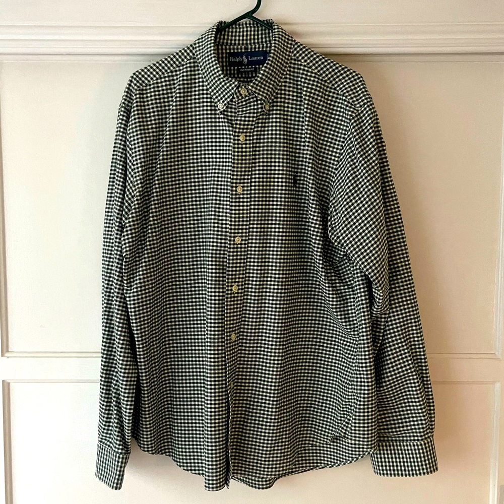 Ralph Lauren green gingham button down shirt
